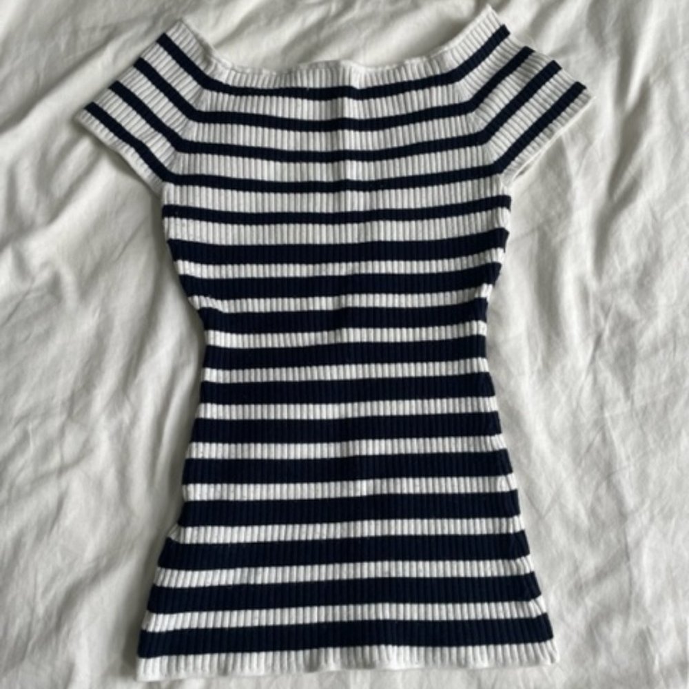 Vintage Blue and White Striped Boatneck Top